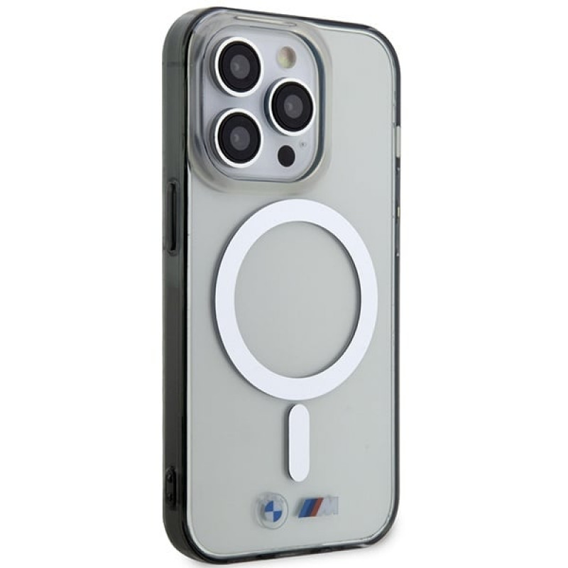 Capa rígida BMW BMHMP14XHCRS Silver Ring MagSafe para Apple iPhone 14 Pro Max, transparente