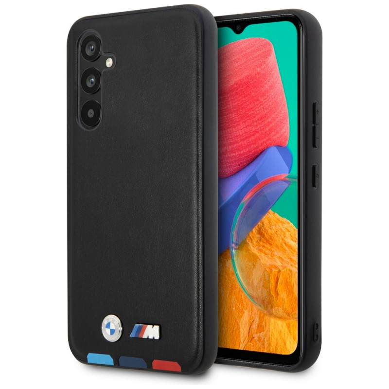 Capa rígida BMW BMHCSA5422PTDK Leather Stamp Tricolor para Samsung Galaxy A54 (A546), preta