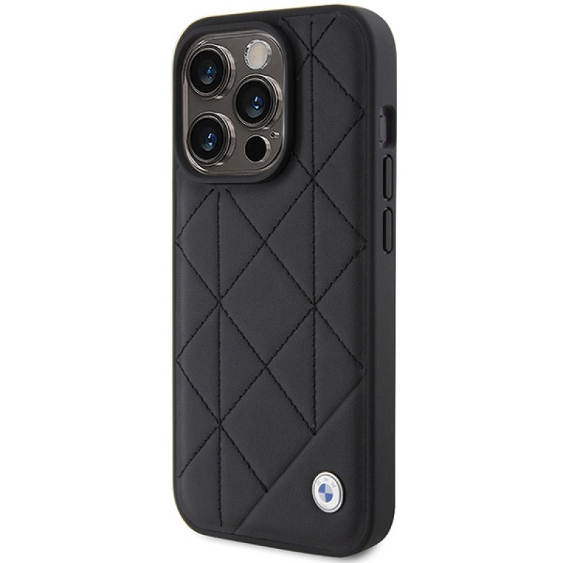 Capa de couro acolchoada BMW BMHCP15X22RQDK para Apple iPhone 15 Pro Max, preta