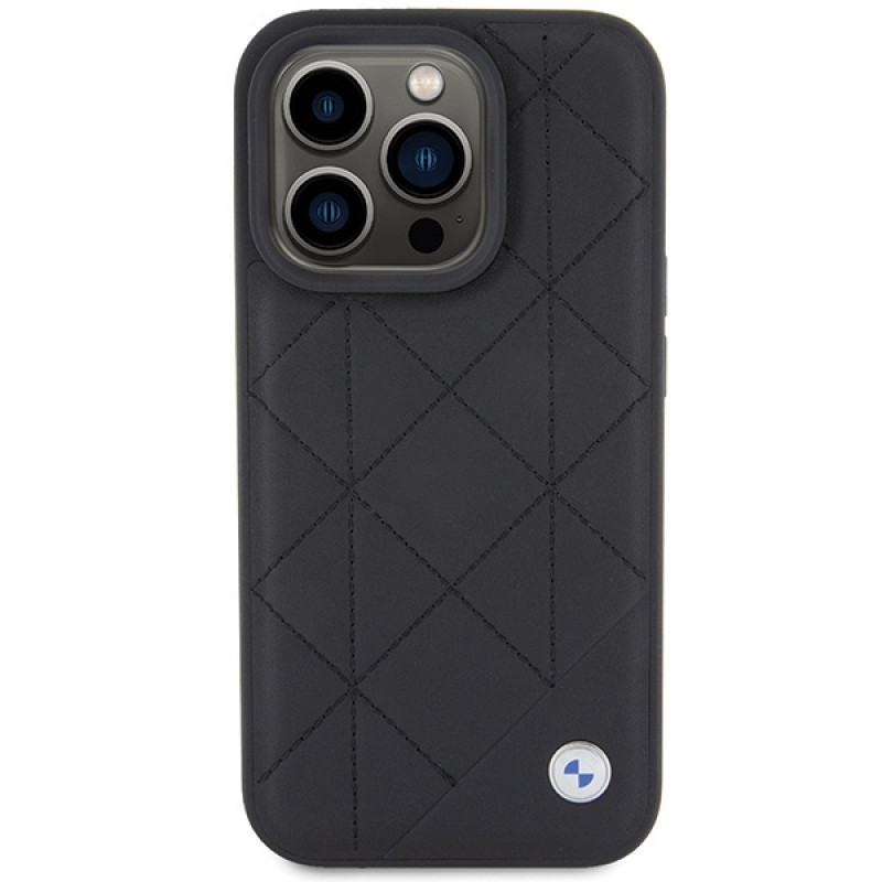 Capa de couro acolchoada BMW BMHCP15X22RQDK para Apple iPhone 15 Pro Max, preta