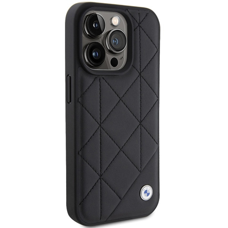 Capa de couro acolchoada BMW BMHCP15X22RQDK para Apple iPhone 15 Pro Max, preta