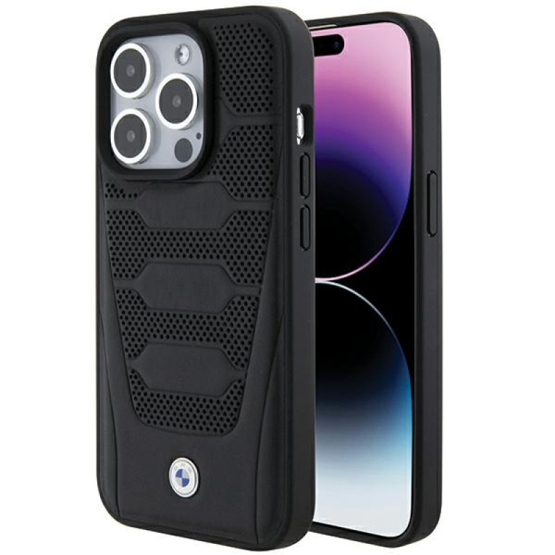Capa rígida BMW BMHCP15X22RPSK com padrão Leather Seats para Apple iPhone 15 Pro Max, preta