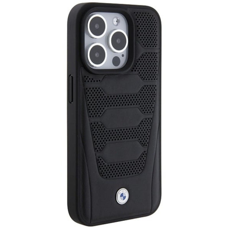 Capa rígida BMW BMHCP15X22RPSK com padrão Leather Seats para Apple iPhone 15 Pro Max, preta