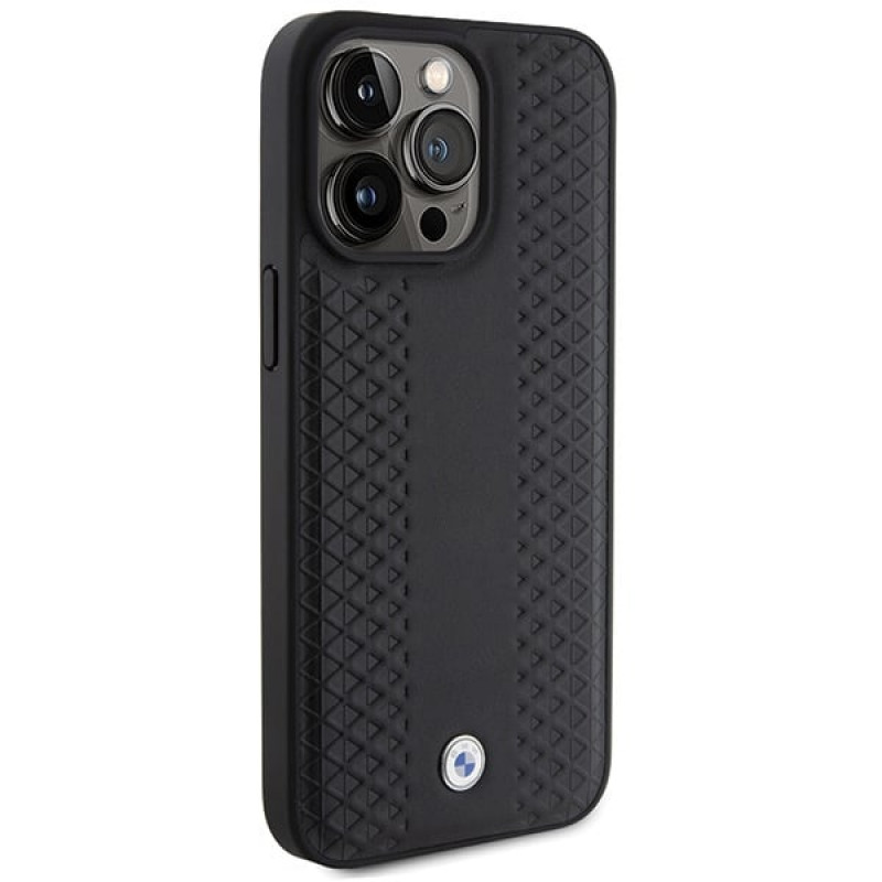 Capa BMW BMHCP15X22RFGK Leather Diamond Pattern para Apple iPhone 15 Pro Max, preta