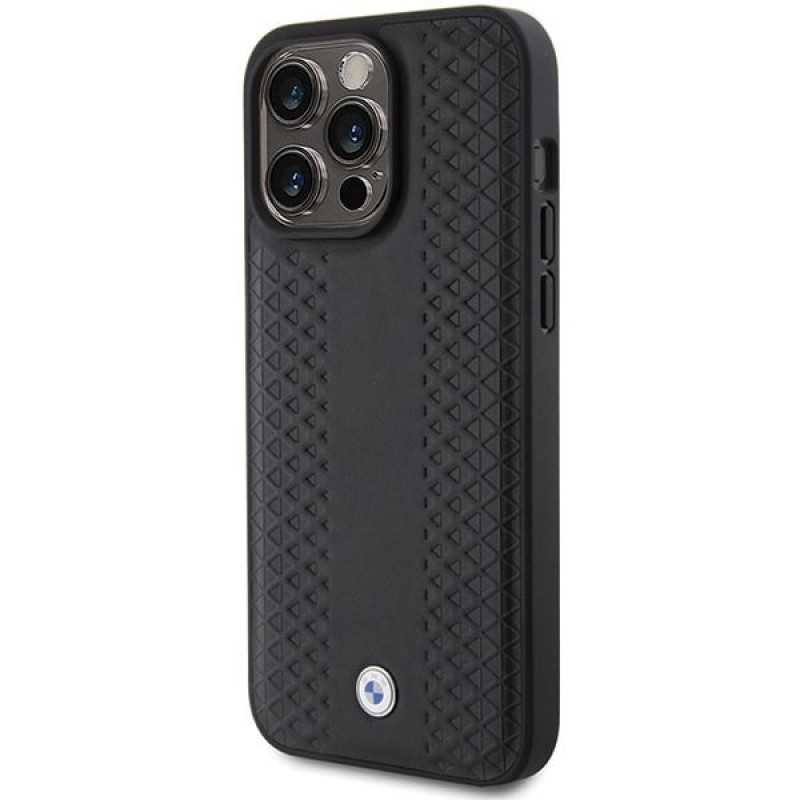 Capa BMW BMHCP15L22RFGK Leather Diamond Pattern para Apple iPhone 15 Pro, preta
