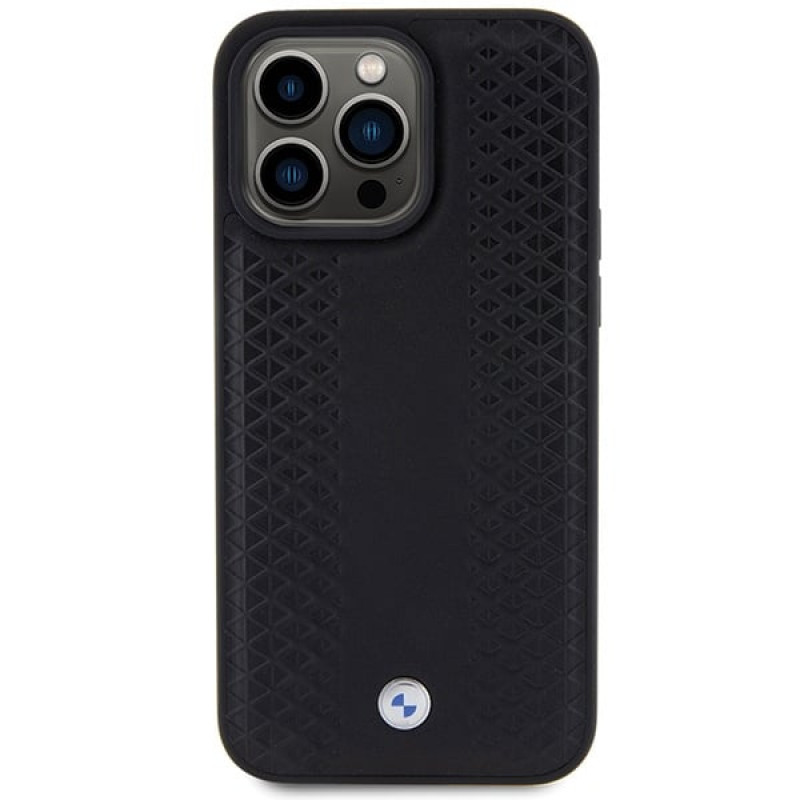 Capa BMW BMHCP15L22RFGK Leather Diamond Pattern para Apple iPhone 15 Pro, preta