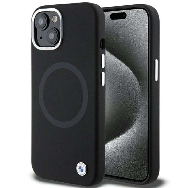 Capa BMW BMHMP15MSILBK2 Signature Liquid Silicone MagSafe para Apple iPhone 15 Plus / 14 Plus, preta
