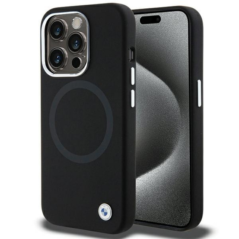 Capa BMW BMHMP15XSILBK2 Signature Liquid Silicone MagSafe para Apple iPhone 15 Pro Max, preta