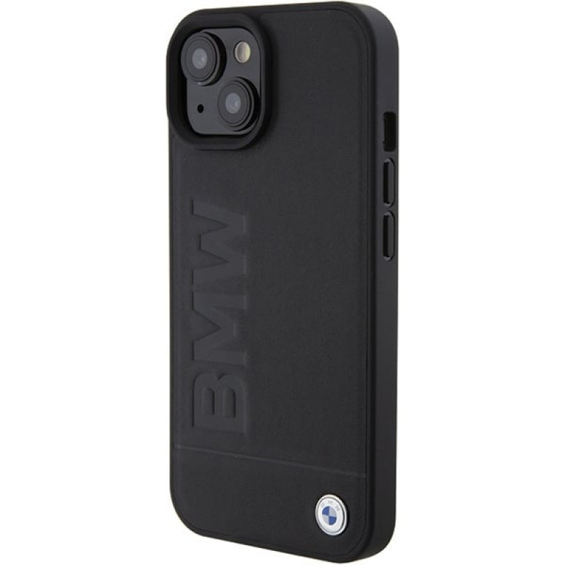 Capa Leather Hot Stamp MagSafe BMW BMHMP15MSLLBK para Apple iPhone 15 Plus / 14 Plus, preta