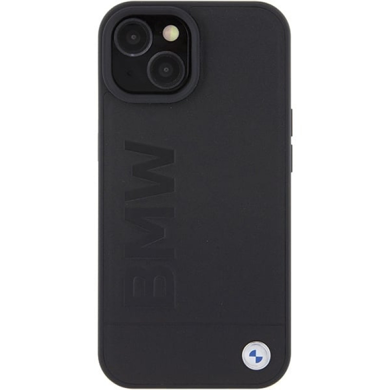 Capa Leather Hot Stamp MagSafe BMW BMHMP15MSLLBK para Apple iPhone 15 Plus / 14 Plus, preta