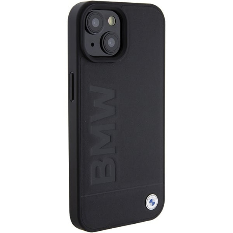 Capa Leather Hot Stamp MagSafe BMW BMHMP15MSLLBK para Apple iPhone 15 Plus / 14 Plus, preta