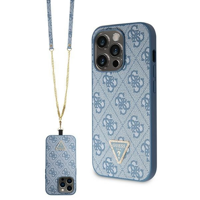 Guess GUHCP15LP4TDSCPB Capa rígida Crossbody 4G Metal Logo para Apple iPhone 15 Pro, azul