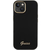 Capa rígida Guess GUHCP15SSMBSLK Silicone Script Metal Logo & Frame para Apple iPhone 15 / 14 / 13, preta