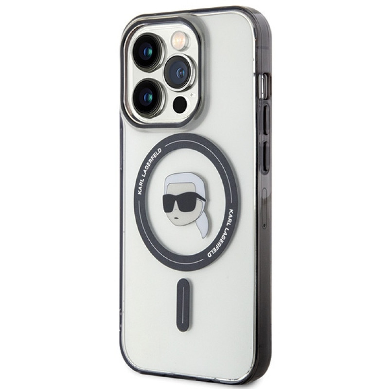 Karl Lagerfeld KLHMP15LHKHNOTK IML Capa rígida MagSafe Karl's Head para Apple iPhone 15 Pro, Transparente