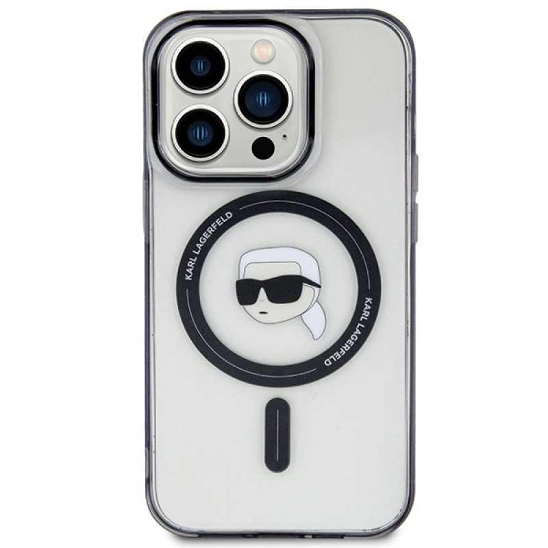 Karl Lagerfeld KLHMP15LHKHNOTK IML Capa rígida MagSafe Karl's Head para Apple iPhone 15 Pro, Transparente