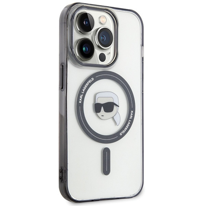 Karl Lagerfeld KLHMP15LHKHNOTK IML Capa rígida MagSafe Karl's Head para Apple iPhone 15 Pro, Transparente