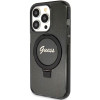 Capa rígida Guess GUHMP15XHRSGSK Ring Stand Script Glitter MagSafe para Apple iPhone 15 Pro Max, preta