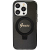 Capa rígida Guess GUHMP15XHRSGSK Ring Stand Script Glitter MagSafe para Apple iPhone 15 Pro Max, preta