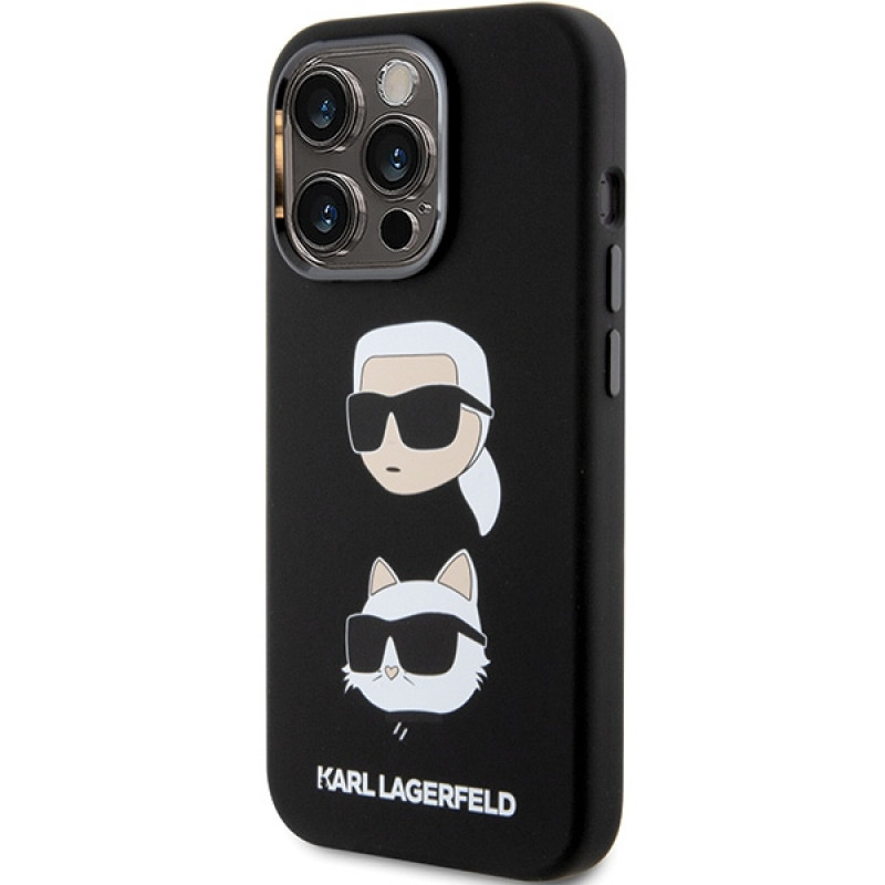 Capa em silicone líquido Karl Lagerfeld KLHCP15XSDHKCNK Karl and Choupette Heads para Apple iPhone 15 Pro Max, preta