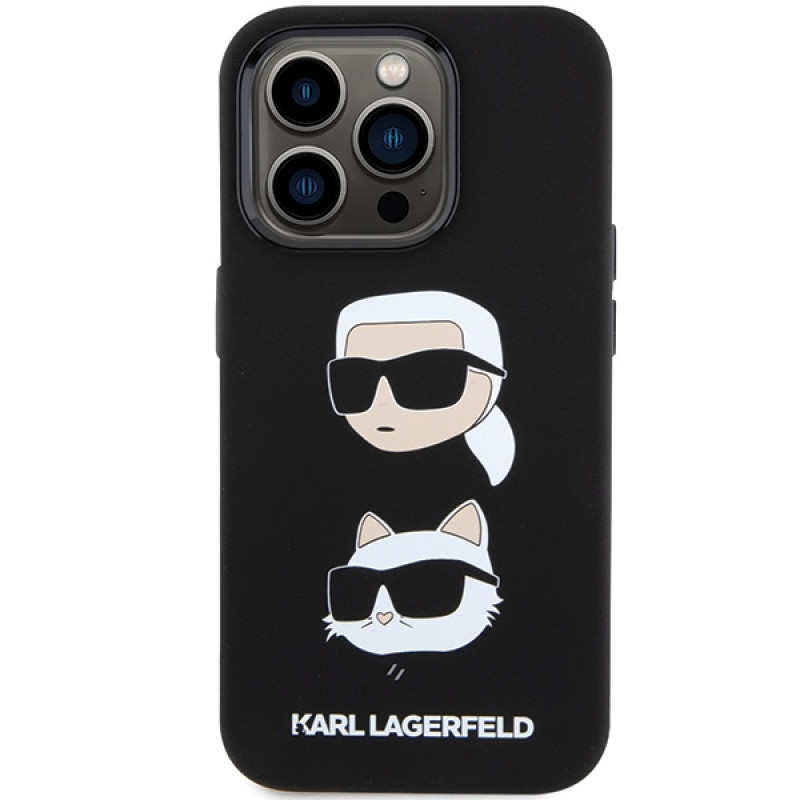 Capa em silicone líquido Karl Lagerfeld KLHCP15XSDHKCNK Karl and Choupette Heads para Apple iPhone 15 Pro Max, preta