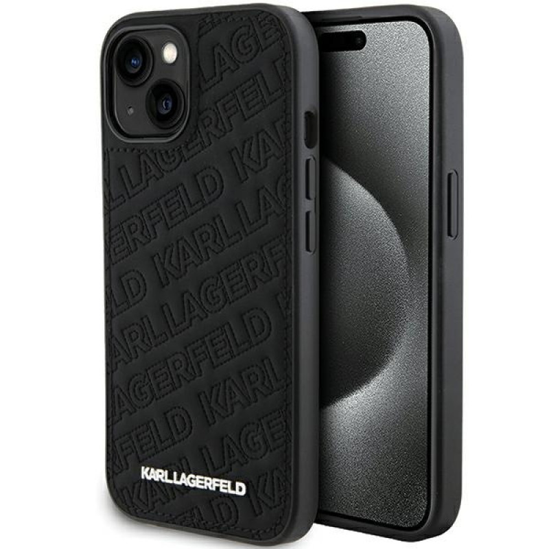 Karl Lagerfeld KLHCP15SPQKPMK Capa rígida Quilted K Pattern para Apple iPhone 15, preta