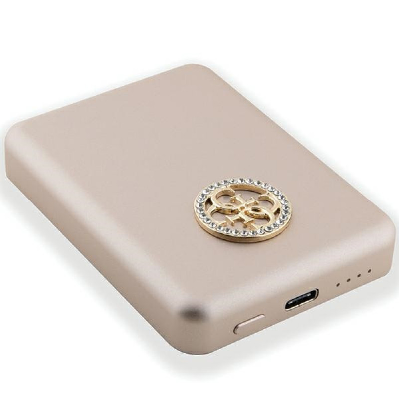 Guess GUPBM3AL4DMD Powerbank 3000 mAh, 5 W, MagSafe 4G Strassed Metal Logo, dourado