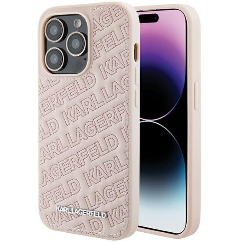Karl Lagerfeld KLHCP15XPQKPMP Capa rígida Quilted K Pattern para Apple iPhone 15 Pro Max, rosa