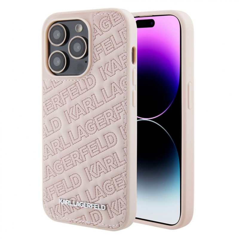 Karl Lagerfeld KLHCP15XPQKPMP Capa rígida Quilted K Pattern para Apple iPhone 15 Pro Max, rosa