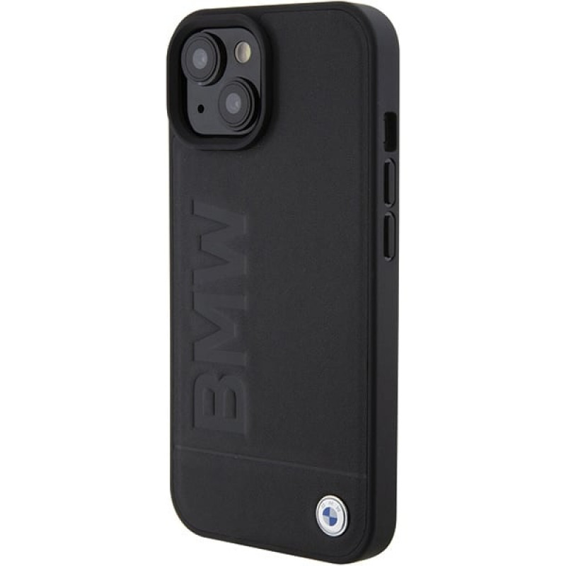 Capa rígida Leather Hot Stamp BMW BMHCP15MSLLBK para Apple iPhone 15 Plus / 14 Plus, preta