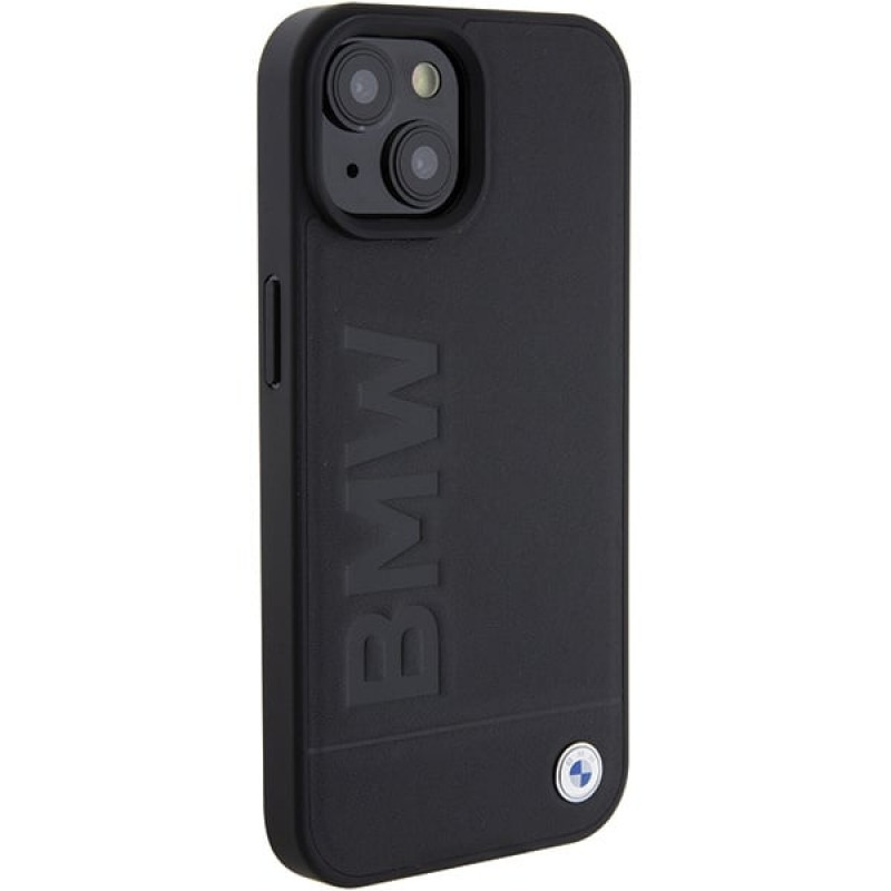 Capa rígida Leather Hot Stamp BMW BMHCP15MSLLBK para Apple iPhone 15 Plus / 14 Plus, preta