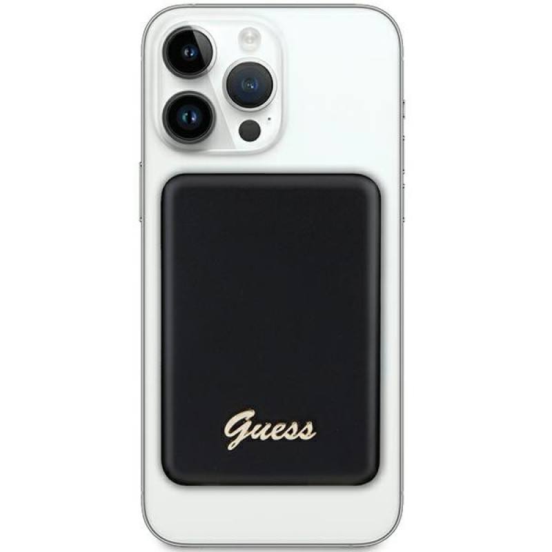 Guess GUPBM3ALGSGK Powerbank 3000 mAh, 5 W, MagSafe Metal Script Logo, preto