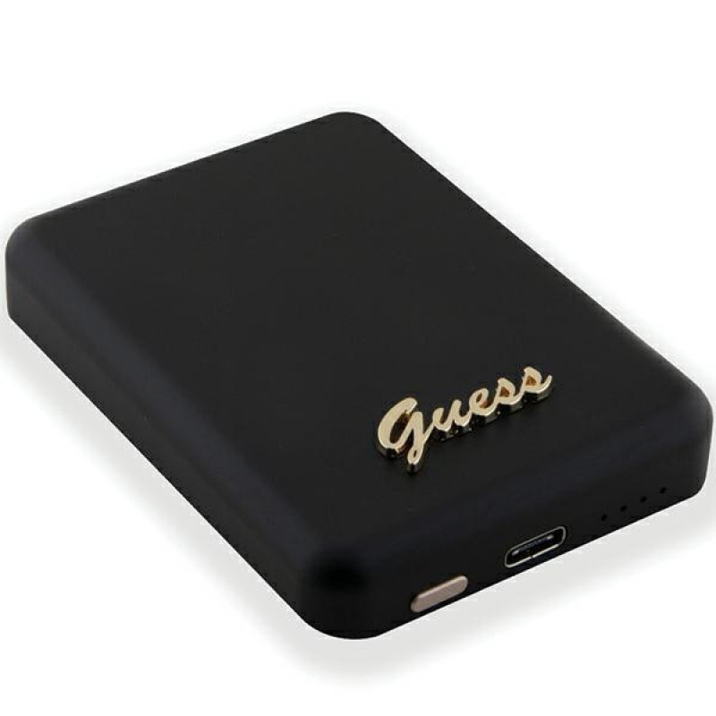 Guess GUPBM3ALGSGK Powerbank 3000 mAh, 5 W, MagSafe Metal Script Logo, preto