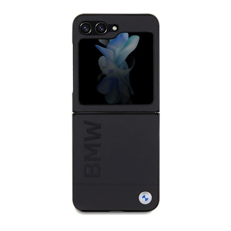 Capa rígida Leather Hot Stamp BMW BMHCZF5SLLBK para Samsung Galaxy Z Flip5, preta
