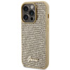 Guess GUHCP15LPMSDGSD Capa rígida Disco Metal Script para Apple iPhone 15 Pro, dourada