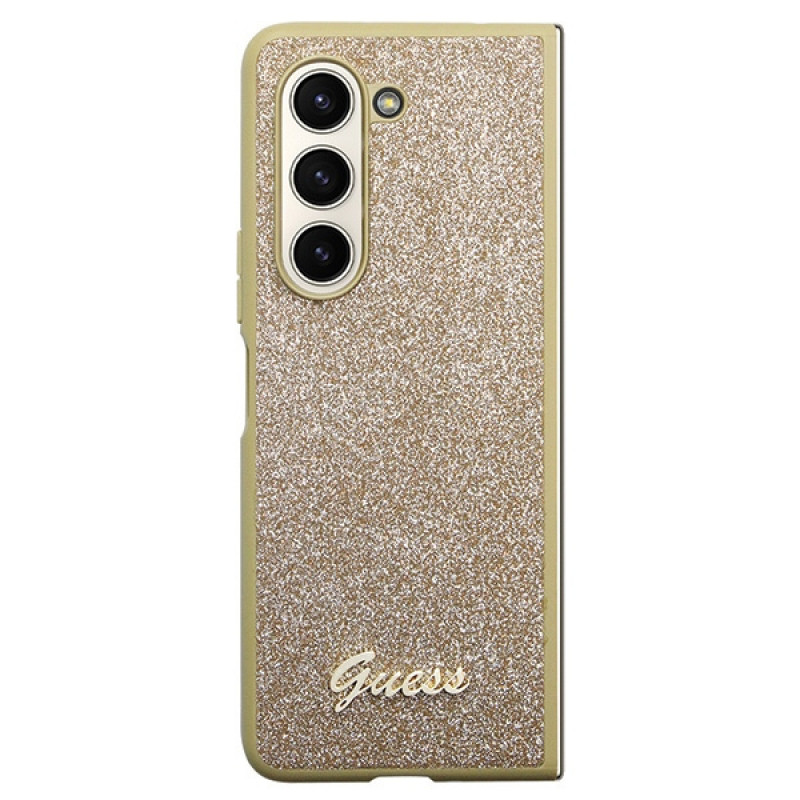 Capa rígida Guess GUHCZFD5HGGSHD Glitter Script para Samsung Galaxy Z Fold5, dourada