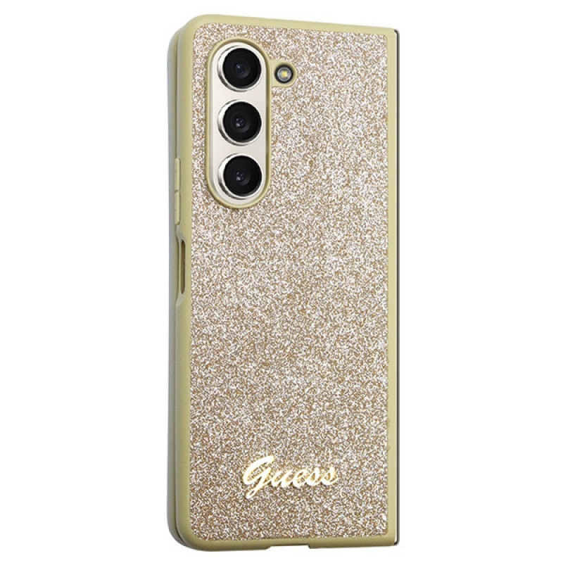 Capa rígida Guess GUHCZFD5HGGSHD Glitter Script para Samsung Galaxy Z Fold5, dourada