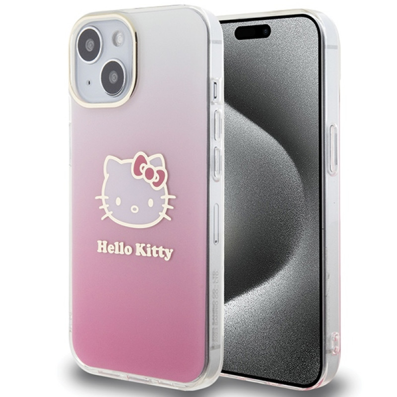 Hello Kitty HKHCP15SHDGKEP IML Gradient Electrop Kitty Head capa rígida para Apple iPhone 15 6.1", rosa