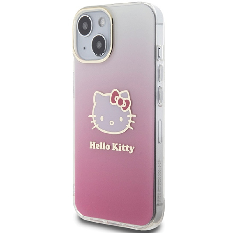 Hello Kitty HKHCP15SHDGKEP IML Gradient Electrop Kitty Head capa rígida para Apple iPhone 15 6.1", rosa