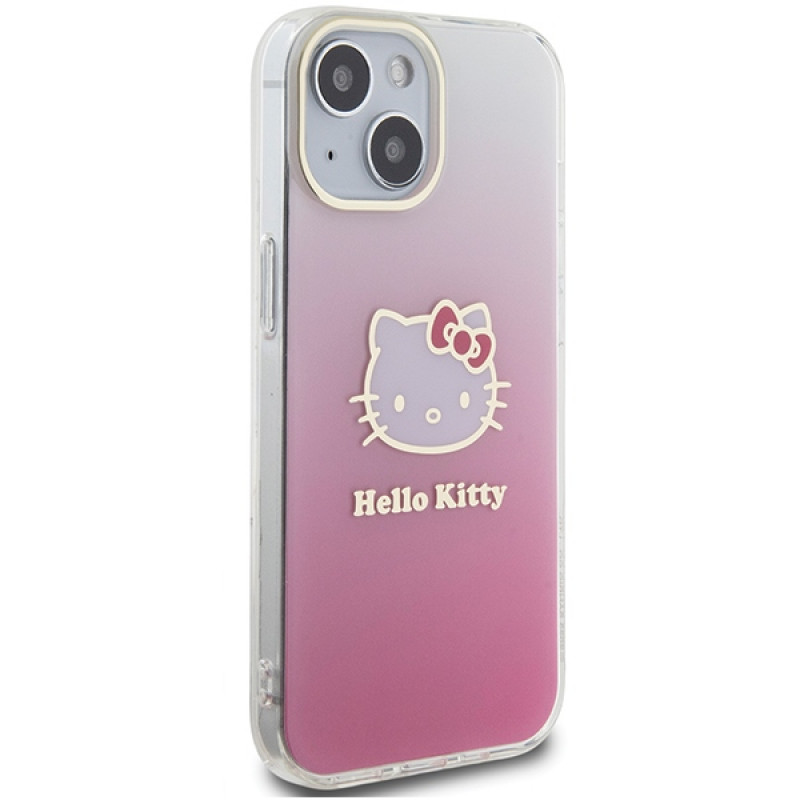 Hello Kitty HKHCP15SHDGKEP IML Gradient Electrop Kitty Head capa rígida para Apple iPhone 15 6.1", rosa