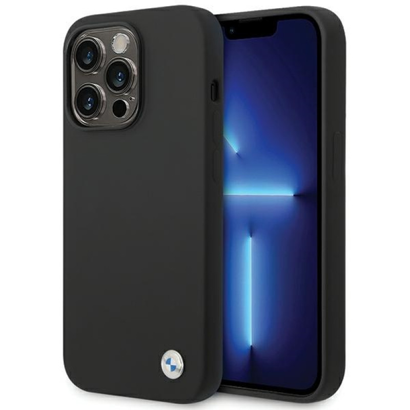 BMW BMHCP15LSILBK Capa Apple iPhone 15 Pro Silicone Metal Logo, preta