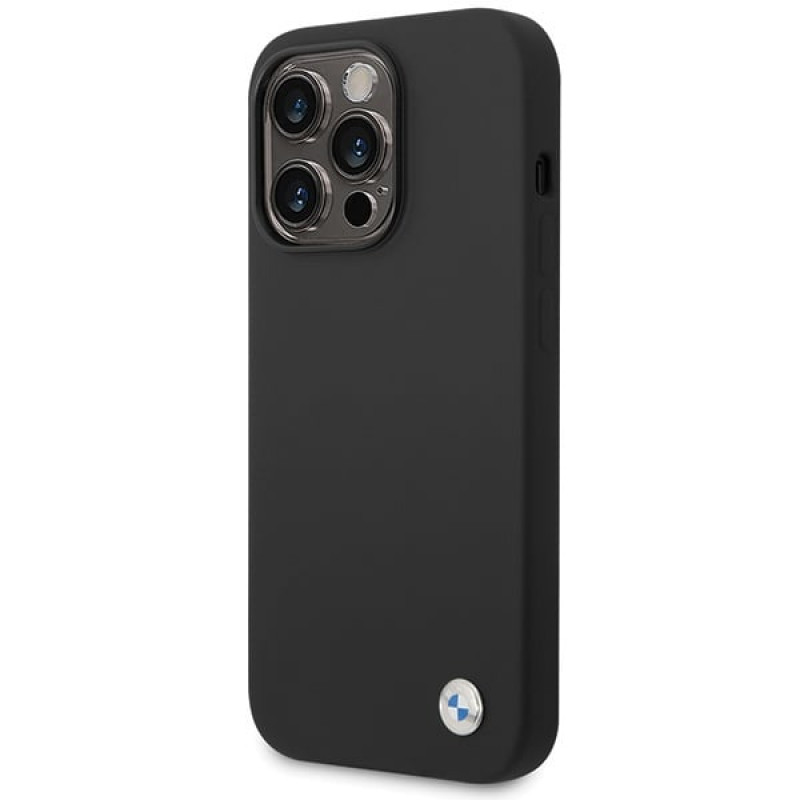 BMW BMHCP15LSILBK Capa Apple iPhone 15 Pro Silicone Metal Logo, preta