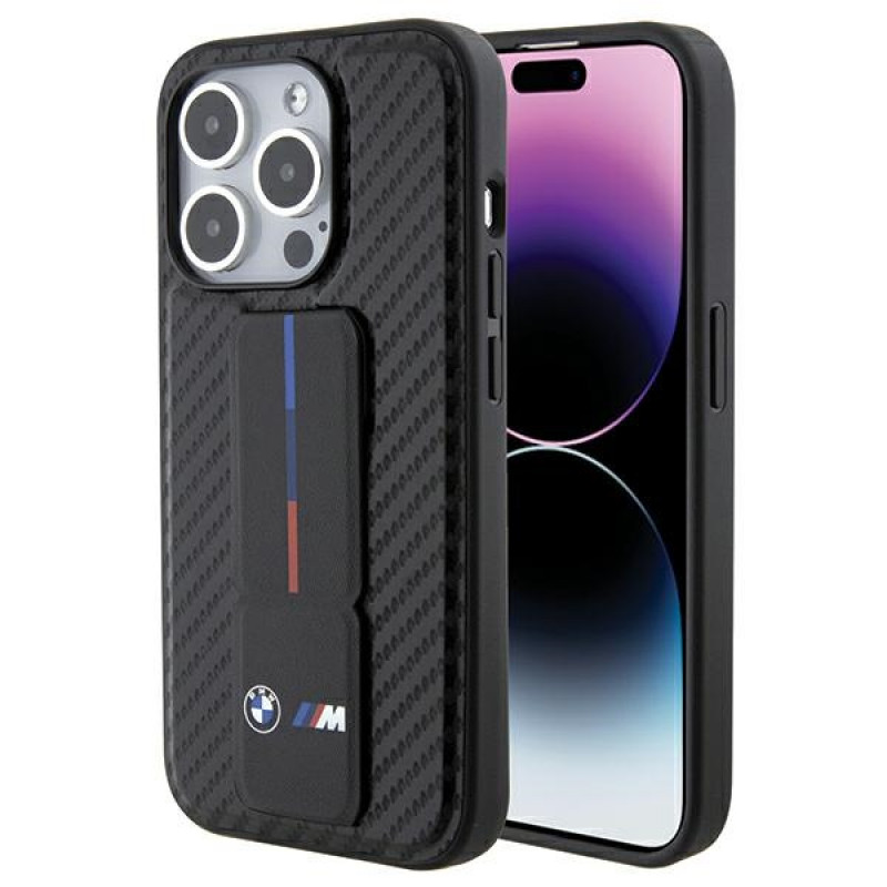 BMW BMHCP15LGSPCCK capa rígida Apple iPhone 15 Pro Grip Stand Smooth & Carbon, preta