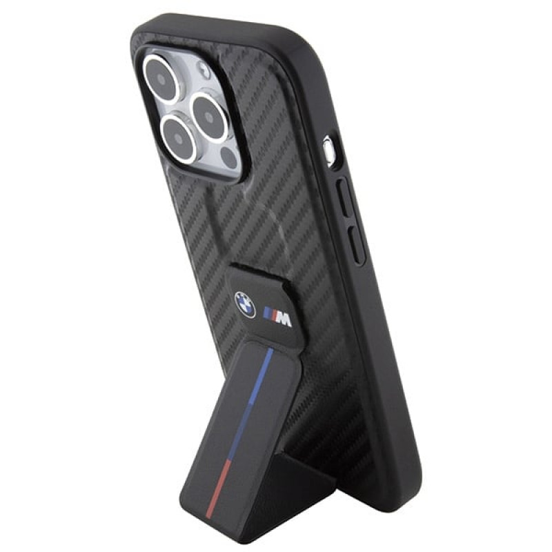 BMW BMHCP15LGSPCCK capa rígida Apple iPhone 15 Pro Grip Stand Smooth & Carbon, preta