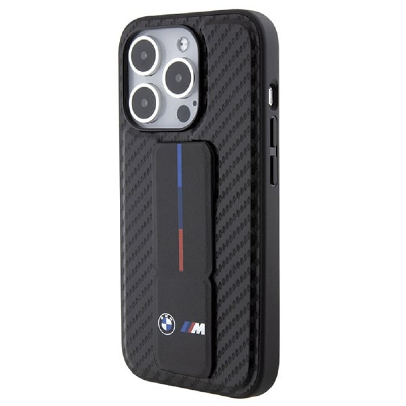 BMW BMHCP15LGSPCCK capa rígida Apple iPhone 15 Pro Grip Stand Smooth & Carbon, preta