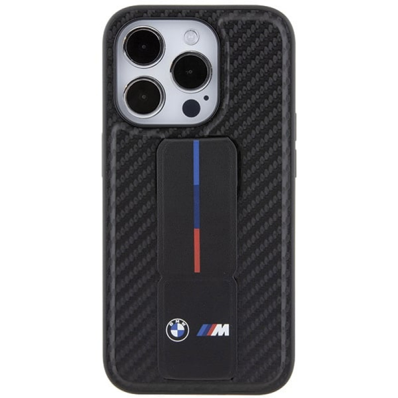 BMW BMHCP15LGSPCCK capa rígida Apple iPhone 15 Pro Grip Stand Smooth & Carbon, preta
