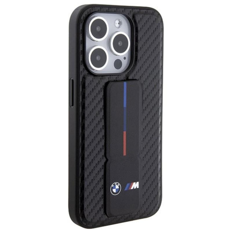 BMW BMHCP15LGSPCCK capa rígida Apple iPhone 15 Pro Grip Stand Smooth & Carbon, preta
