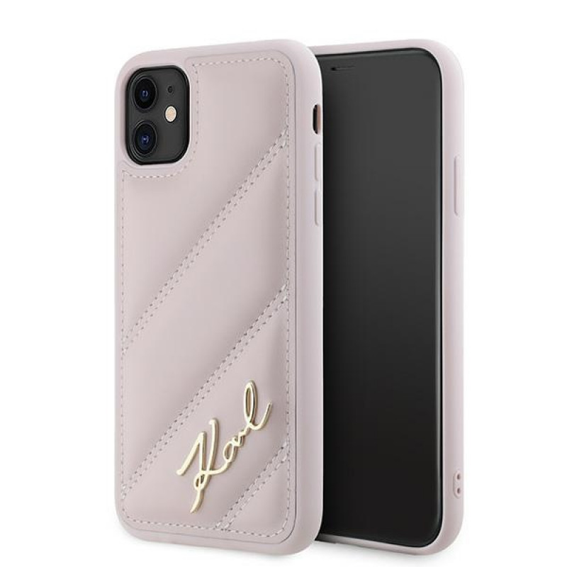 Karl Lagerfeld KLHCN61PQDSMGP Capa rígida Diagonal Quilted Script para Apple iPhone 11 / XR, rosa