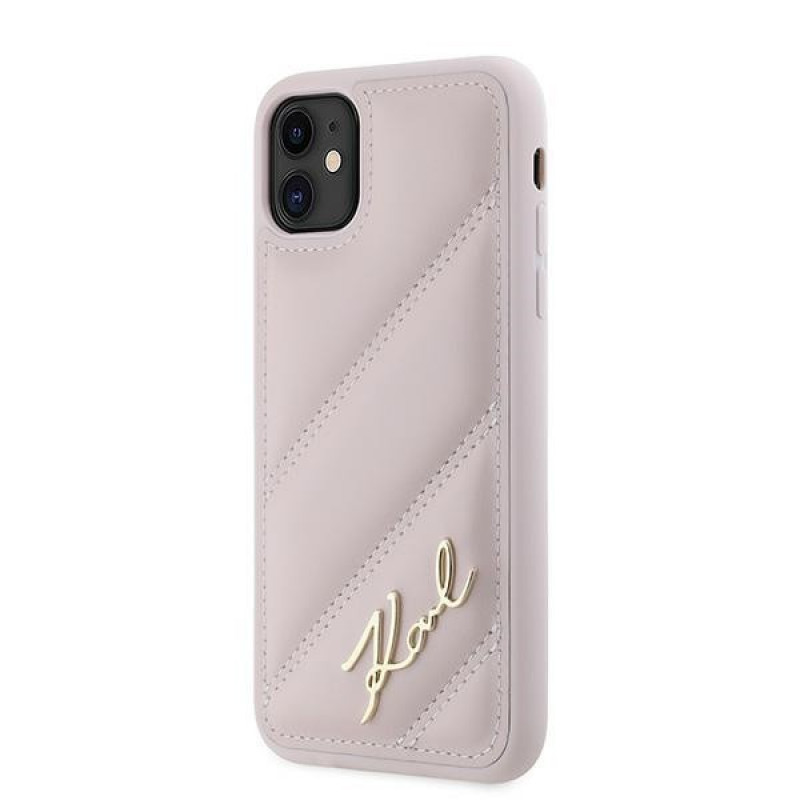 Karl Lagerfeld KLHCN61PQDSMGP Capa rígida Diagonal Quilted Script para Apple iPhone 11 / XR, rosa