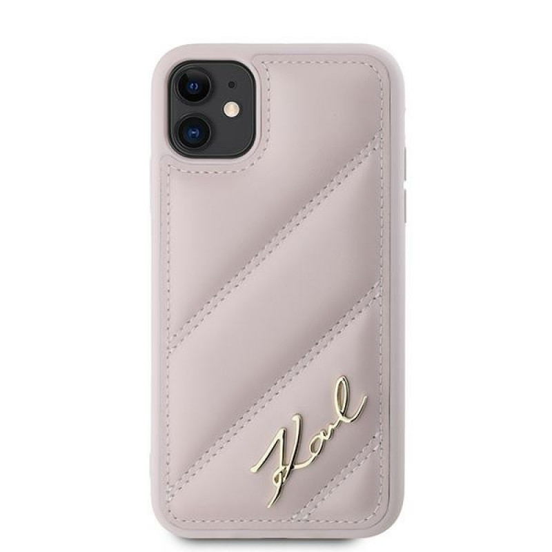 Karl Lagerfeld KLHCN61PQDSMGP Capa rígida Diagonal Quilted Script para Apple iPhone 11 / XR, rosa