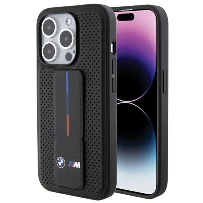 BMW BMHCP15LGSPPRK capa rígida Apple iPhone 15 Pro Grip Stand Smooth & Perforated, preta